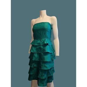 TAHARI Strapless Teal Ruffle Layered Cocktail Dress Women Size 4